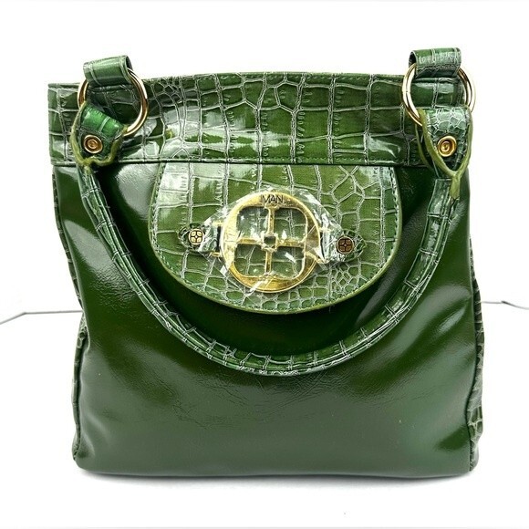 IMAN Green Embossed Crocodile Print with Gold Hardware Shoulder Bag NWOT - Picture 1 of 11